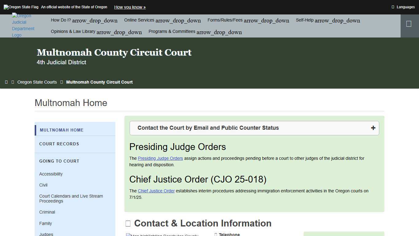 Oregon Judicial Department : Multnomah Home : Multnomah County Circuit Court : State of Oregon