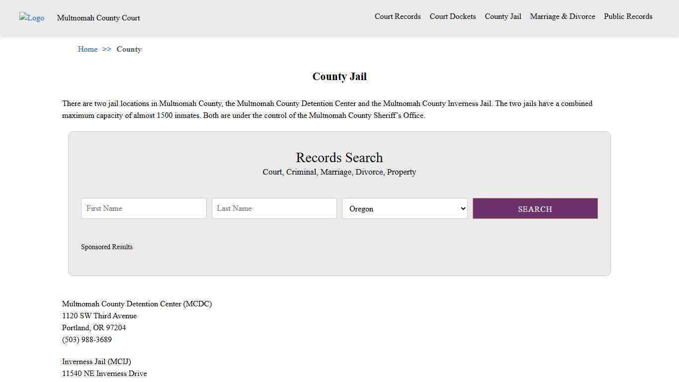 County Jail | Multnomah County Court