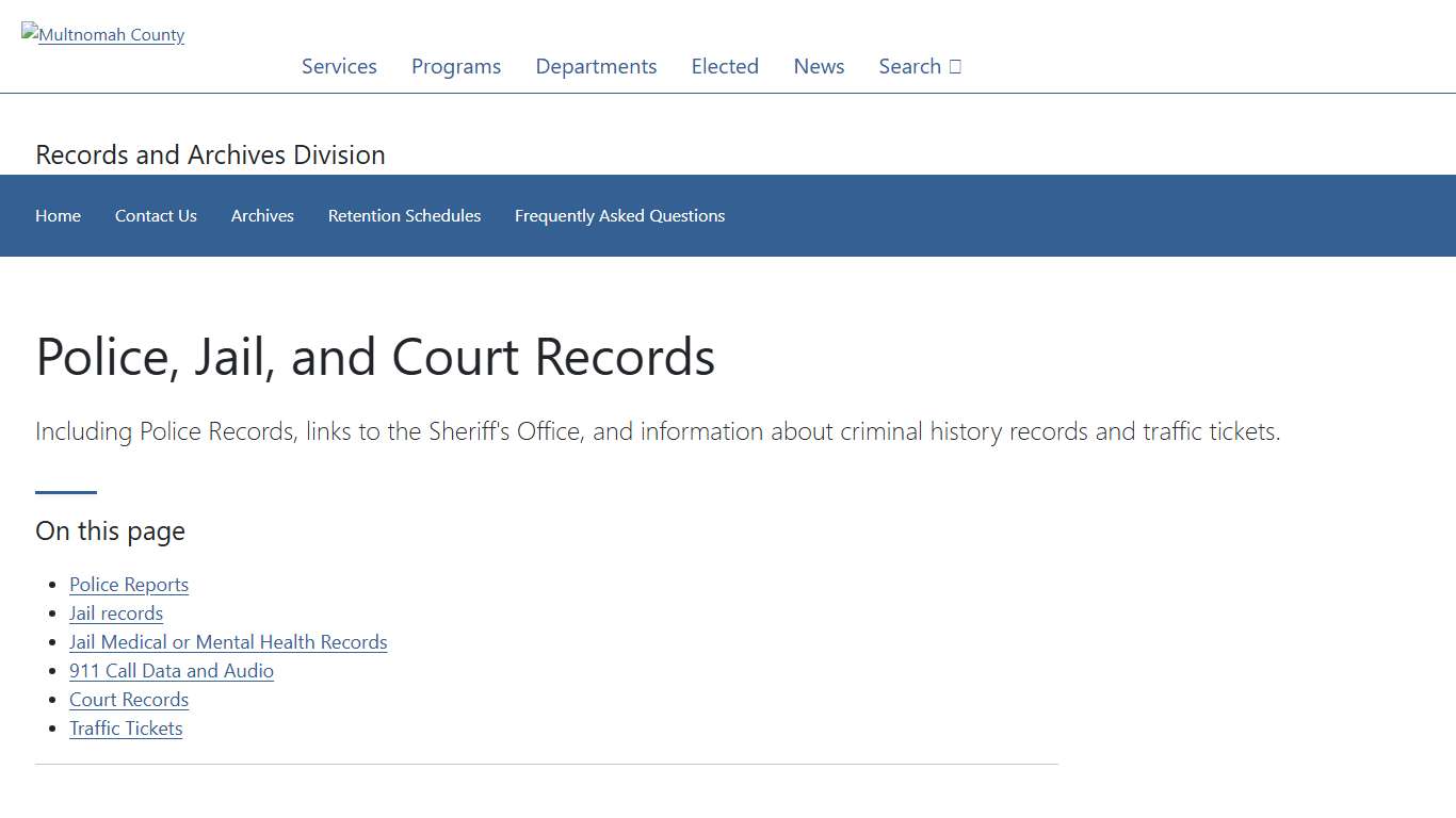Police, Jail, and Court Records | Multnomah County